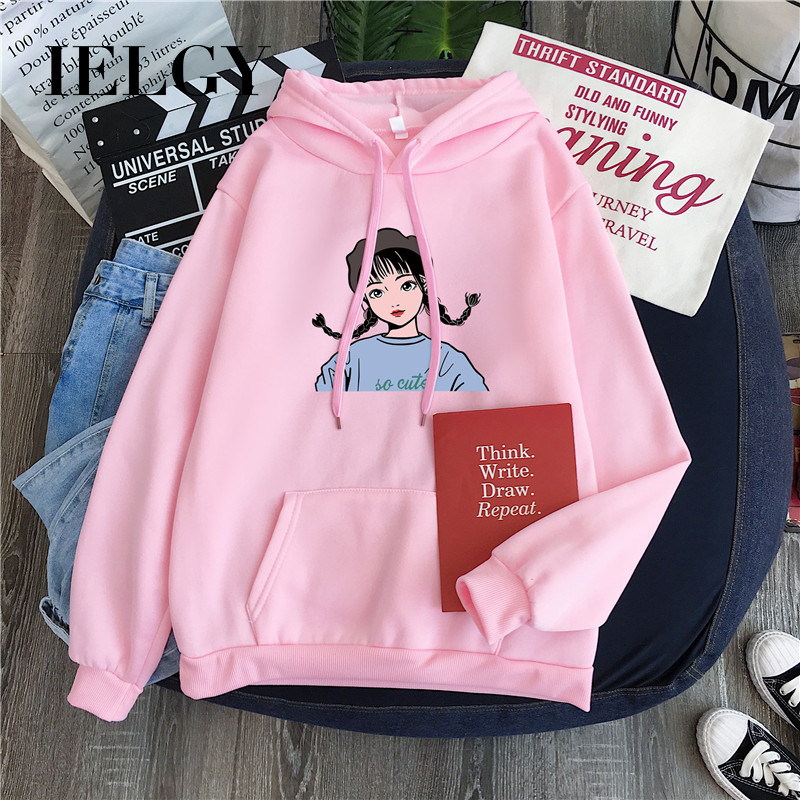 Áo hoodie tay dài in hình cô gái hoạt hình thời trang năng động