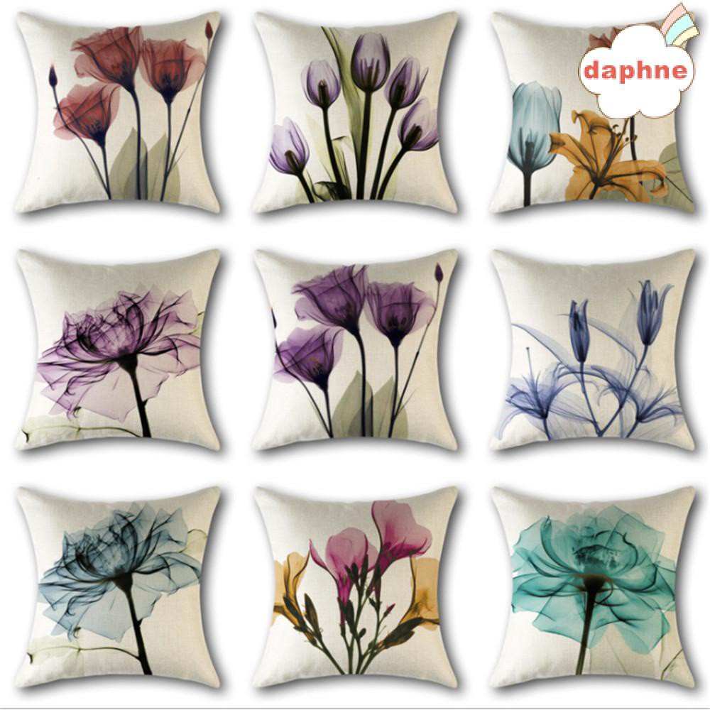 Daphne Bộ 4 Vỏ Gối Vải Lanh In Họa Tiết Hoa Cổ Điển Kích Thước 18x18 Inch Trang Trí Nhà Cửa / Ghế Sofa