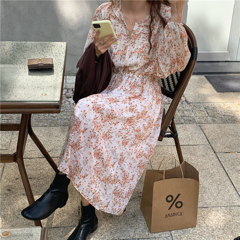 Đầm Voan Hoa Dài Tay Thời Trang Sành Điệu 38111