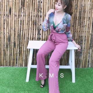JUMPSUIT HOA TAY DÀI + KÈM BRA 