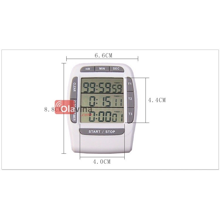 Đồng hồ bấm giờ hẹn giờ đếm ngược 3 kênh