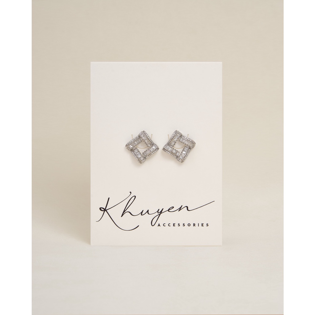 KHUYEN - Khuyên tai vuông gợn phối đá K3326