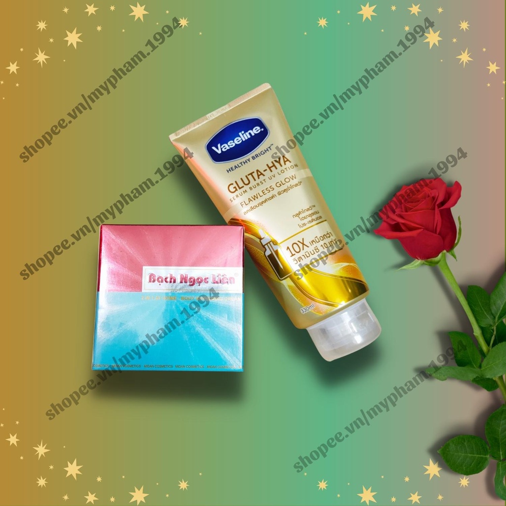 Combo kem body Bạch Ngọc Liên 90g và Vaseline Thái Lan 330ml dưỡng da trắng sáng  Combo Dưỡng Trắng