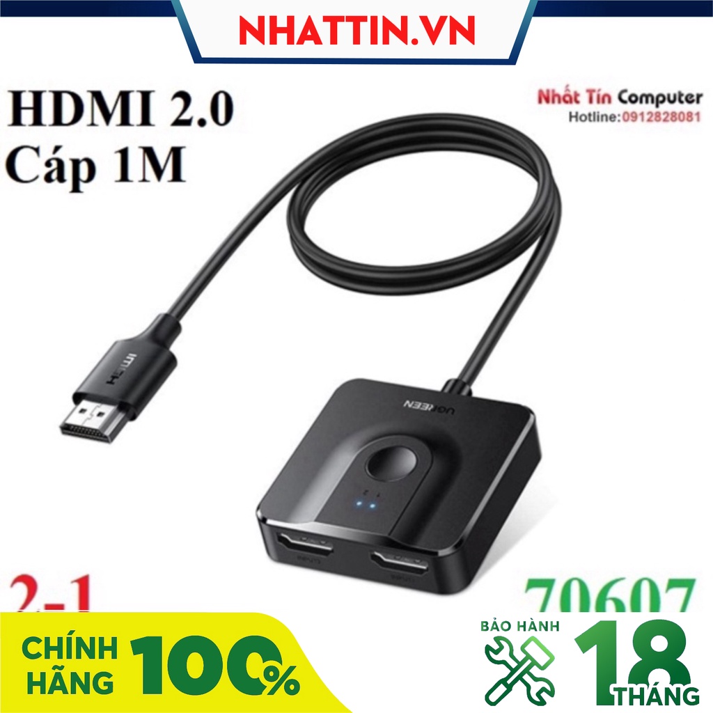 Bộ gộp tín hiệu HDMI 2.0 4K@60Hz Splitter Switch 2 vào 1 Ugreen 70607 cao cấp   - Phân Phối Chính Hãng