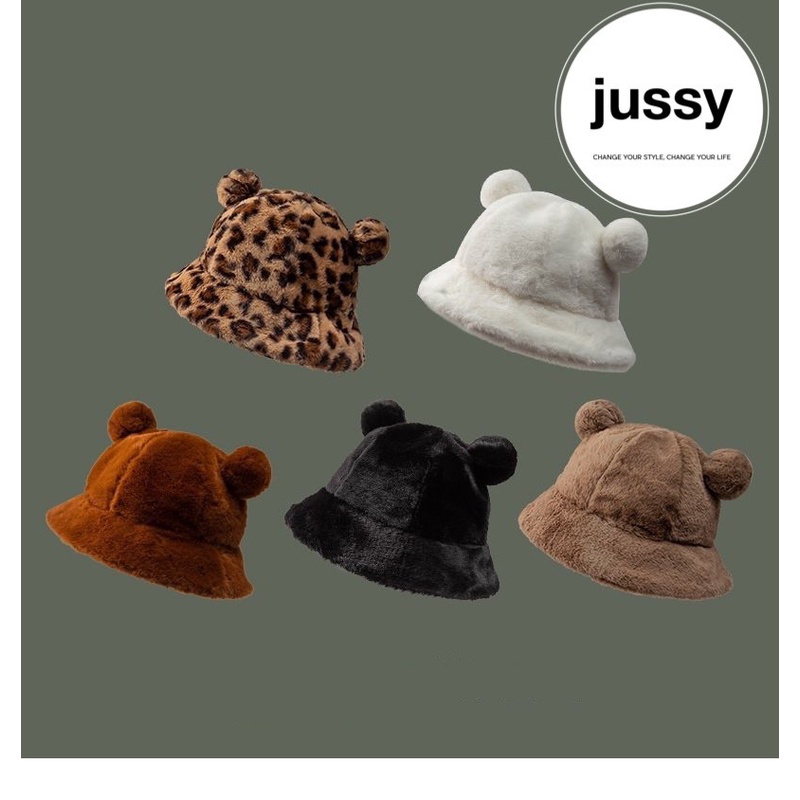 Mũ Len Tai Gấu Tròn Jussy Siêu Cute Phong Cách Mũ Bucket Hàn Quốc Chất Len Bông Dày Mịn Ấm Áp Nhiều Màu Hot Trend
