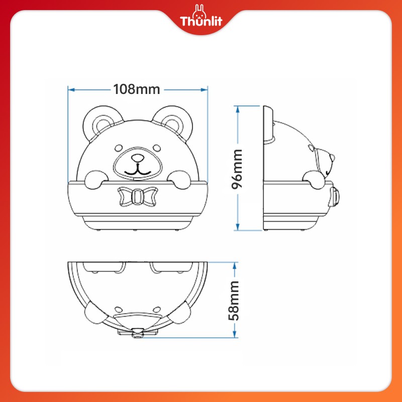 Đèn ngủ Thunlit hình chú gấu có chức năng hẹn giờ tắt máy điều khiển từ xa USB có thể sạc lại có thể điều chỉnh độ sáng