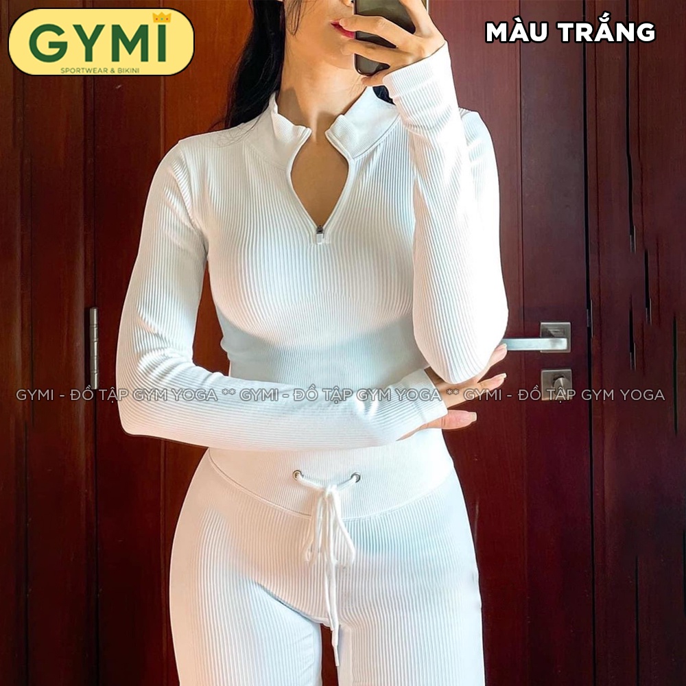 Set bộ đô tập gym yoga nữ GYMI SET29 dáng Botee thể thao gồm áo croptop dài tay và quần legging chất thun gân