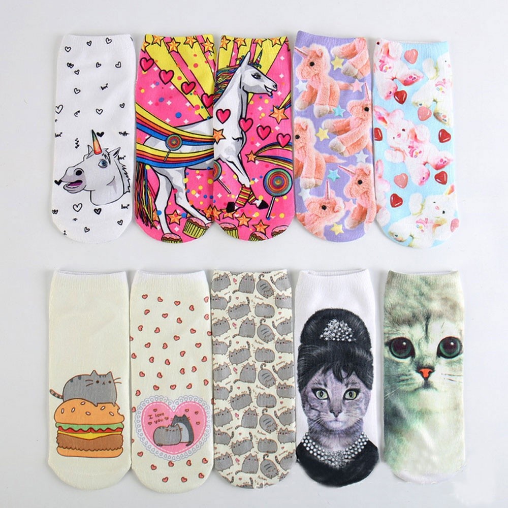ღ𝓂ℰ3D Print Cute Unicorn Socks Low Cut Ankle Women Boat Sock Harajuku Emoji Fashion Hot Gifts | BigBuy360 - bigbuy360.vn