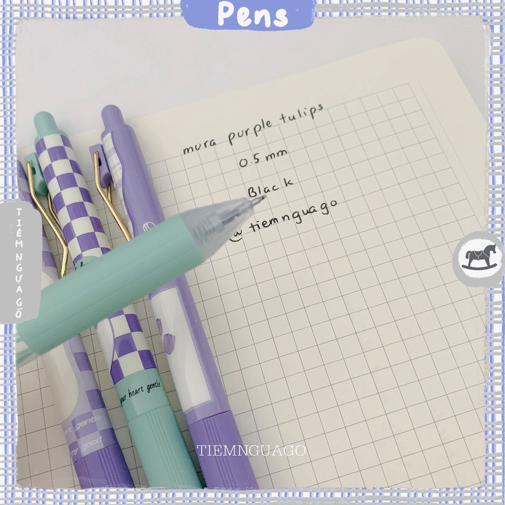 Bút gel MURA mực đen ngòi kim cao cấp 0.5mm hoạ tiết Purple Tulip - Tiệm Ngựa Gỗ