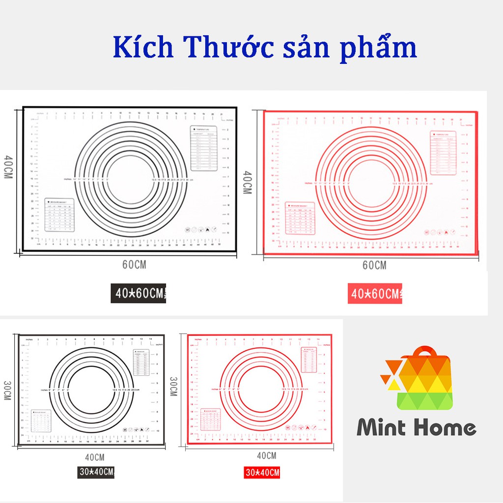 Thảm nhào bột silicon, tấm lót cán bột sợi thuỷ tinh cho làm bánh mì, bao... chống trượt, chống dính