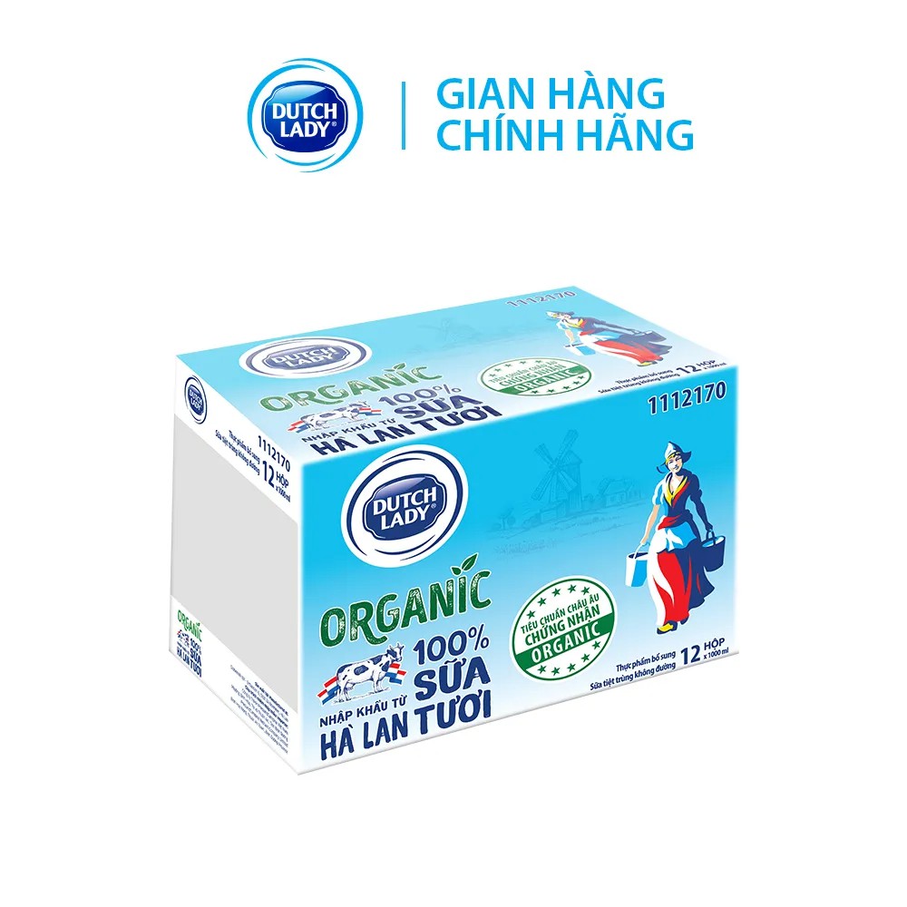 Thùng 12 Hộp Sữa Tươi Tiệt Trùng Dutch Lady Cô Gái Hà Lan Organic 1000ml/hộp