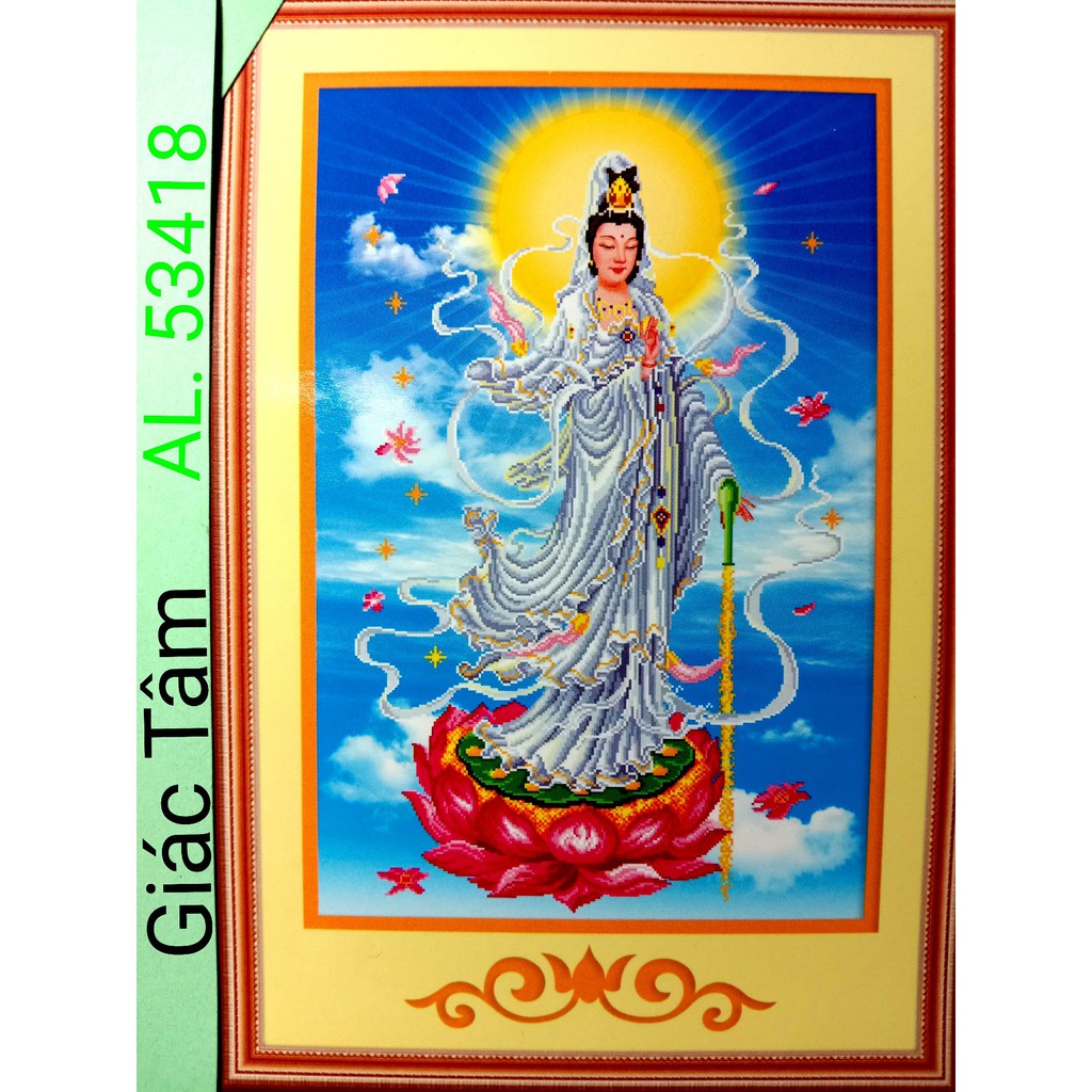 Tranh thêu QUÁN THẾ ÂM BỒ TÁT - 52x73cm - AL.53418 AL53418 - PHẬT QUAN ÂM DƯƠNG LIỄU - tranh thêu chữ thập chưa thêu