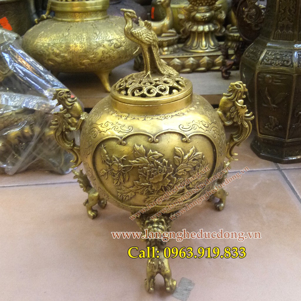 Đỉnh trầm nắp phượng, đỉnh đồng xông trầm đốt trầm 18cm, bán đỉnh trầm, giá bán đỉnh trầm, bán đỉnh đốt trầm