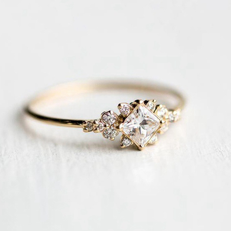 Nhẫn đính phụ kiện hình vuông đính đá zircon nhân tạo thời trang cho nữ