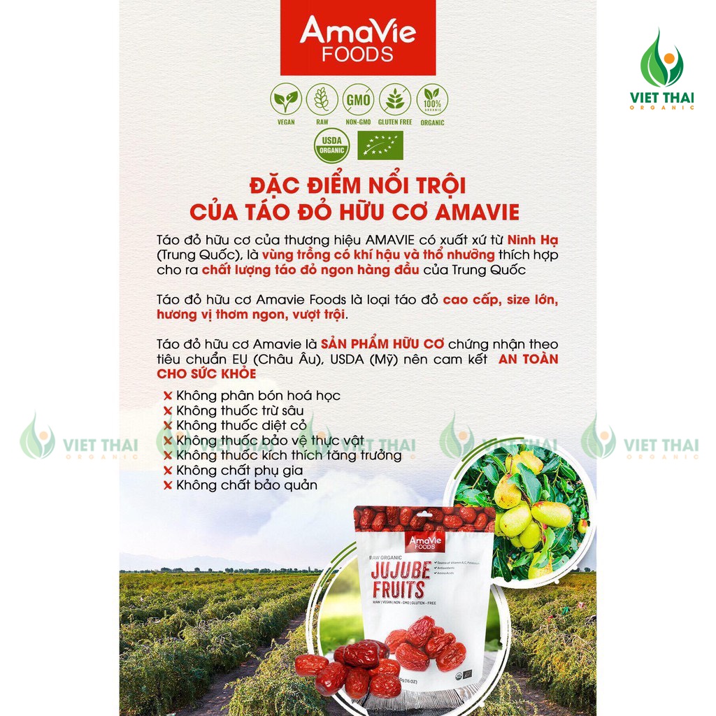 Táo đỏ sấy khô Amivie Foods - Táo đỏ hữu cơ Ninh Hạ Chưng yến - Nấu chè - Hầm gà (450g)