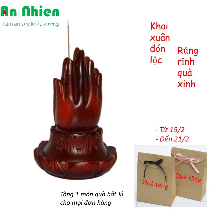 Dụng cụ xông trầm bàn tay phật bằng gỗ cao cấp An Nhiên