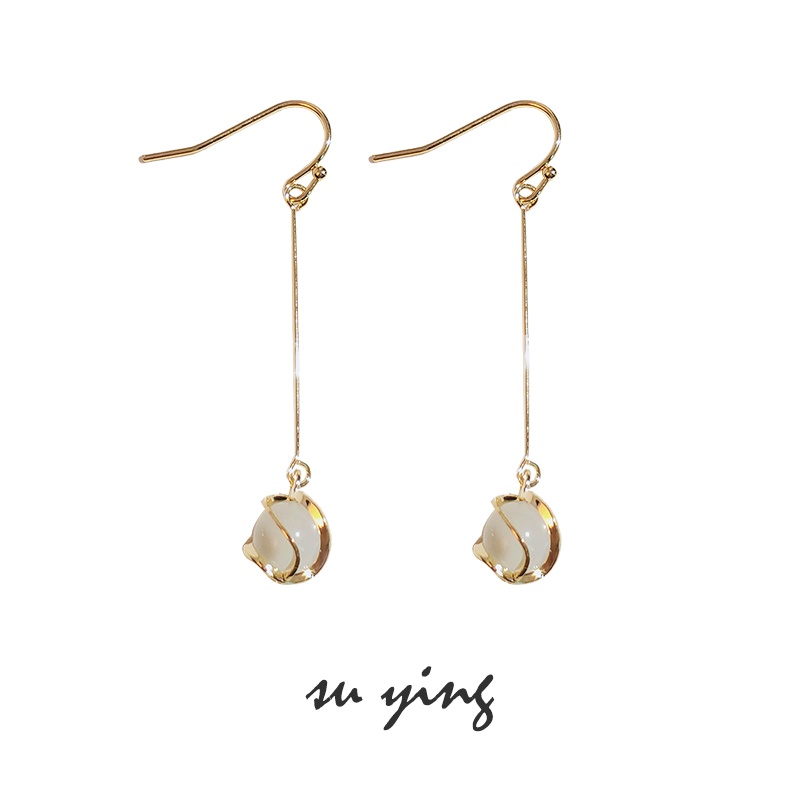 Bông Tai Dài Mạ Vàng / Bạc 925 Đính Đá Opal Thanh Lịch Cho Nữ