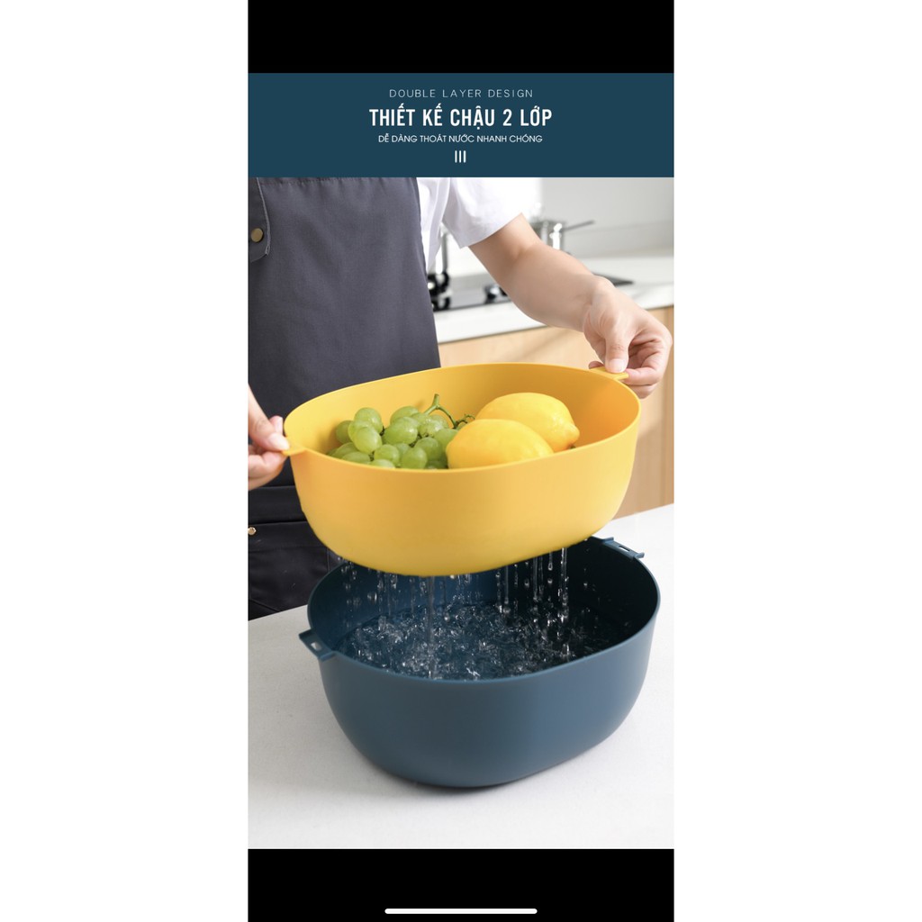 Rổ Nhựa 2 Lớp Đựng Rau Qủa Có Quai Cầm Phong Cách Hàn Quốc- Đa Năng- Siêu Rẻ- Siêu bền