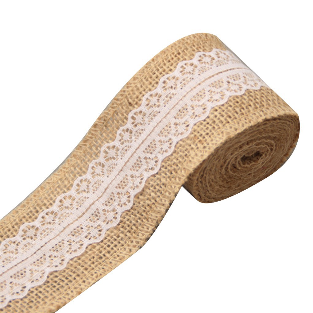 2M/roll Linen Lace Jute Burlap Roll Trim for Christmas Wedding Party Decoration Rustic Wedding Craft