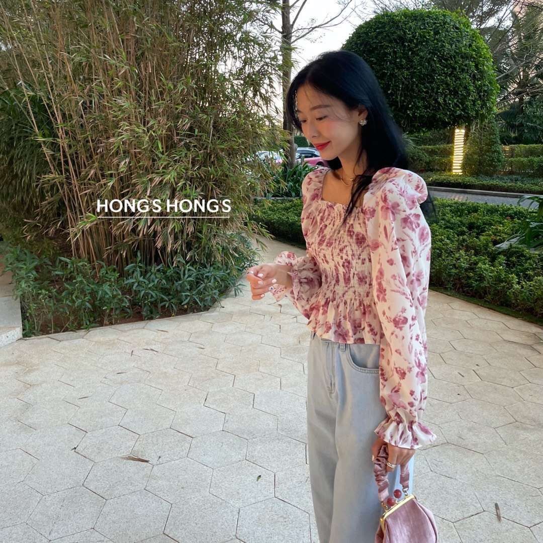 Áo Voan Hoa Tay Phồng Cổ Vuông Thời Trang Hàn Quốc Cho Nữ | BigBuy360 - bigbuy360.vn