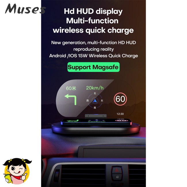 Giá Đỡ Sạc Máy Chiếu Hd Không Dây Hít Nam Châm Màn Hình Hud Cho Xe Hơi