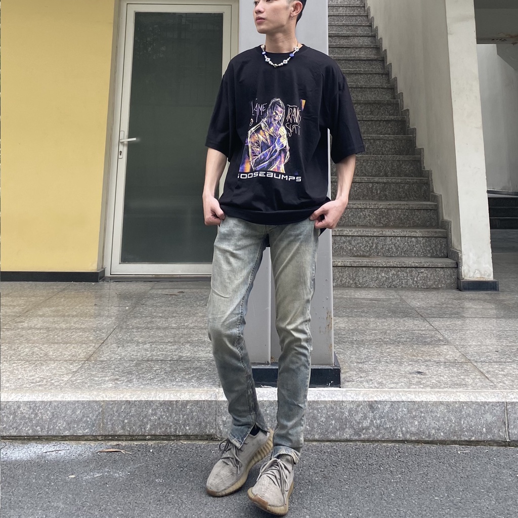 Quần jean nam cao cấp streetwear AMA màu xanh wash bụi form slimfit chất jean co giãn, thoải mái.