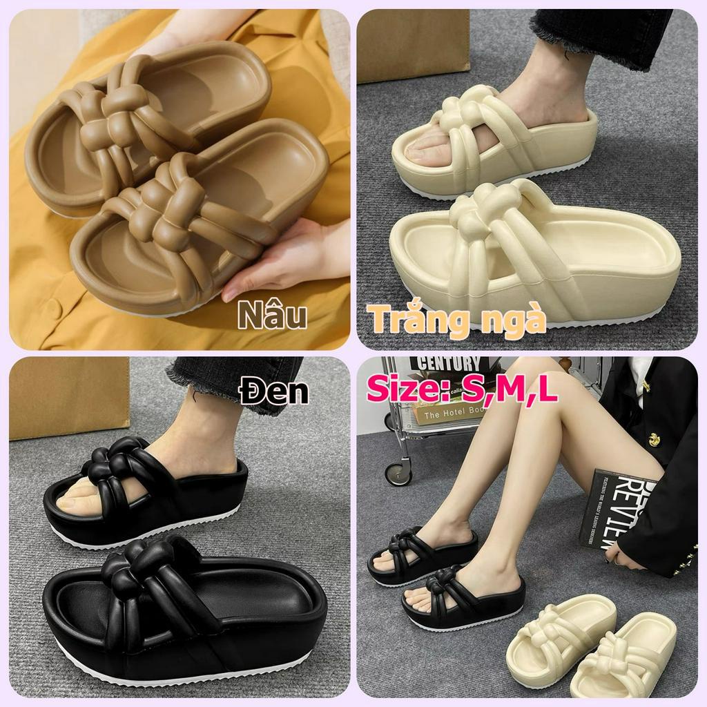 Dép bánh mỳ thắt hình chong chóng cao 5,5 cm 3 màu trắng,đen,nâu cho chị em