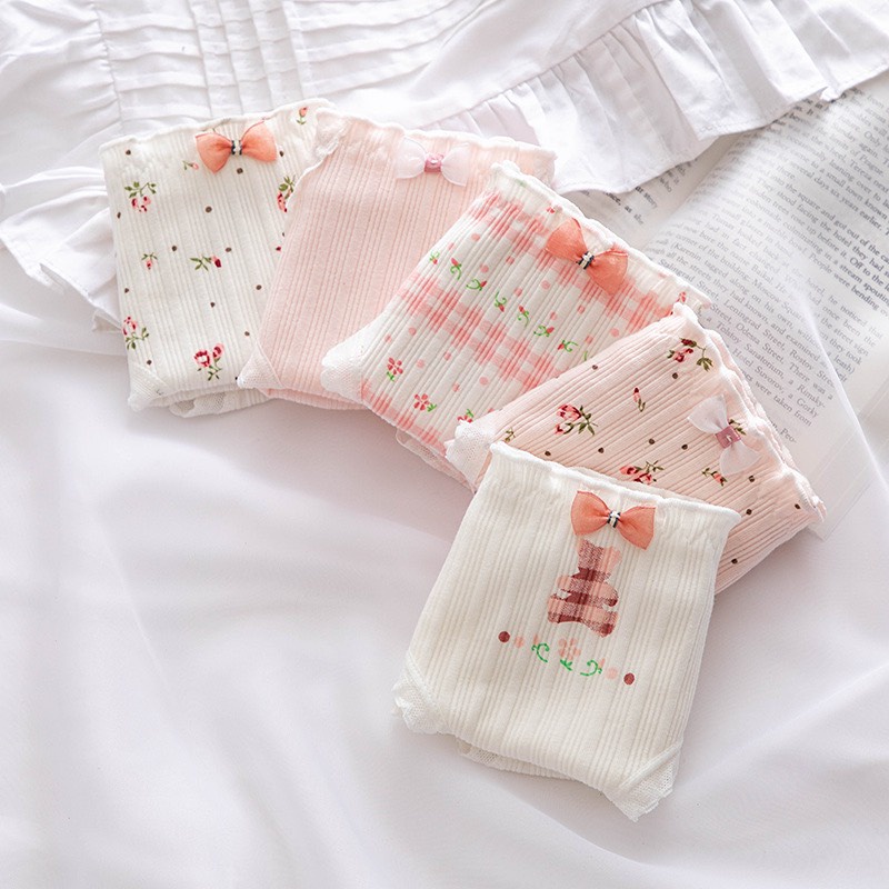 Quần Lót Nữ Cotton Gân Tăm Hoa Hồng Thời Trang Dễ Thương 0136