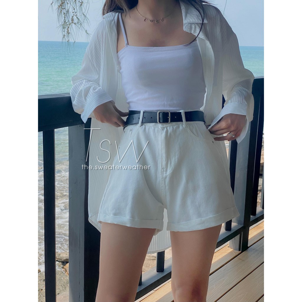 Quần short bò cạp cao gập gấu kèm thắt lưng (Ảnh thật) | BigBuy360 - bigbuy360.vn