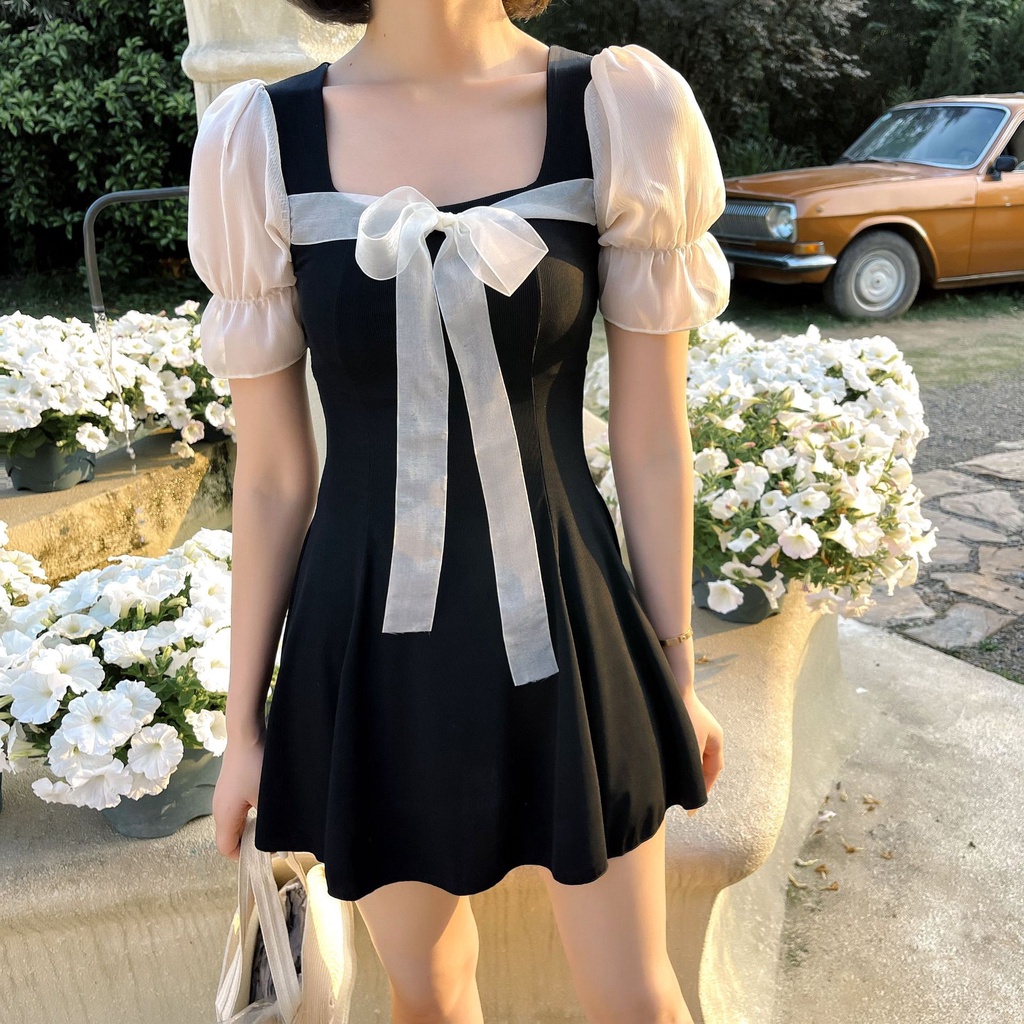 Váy đi biển tay bèo tơ tiểu thư xinh xắn LUHAZO  nữ đi biển  sang chảnh kiểu Hàn Quốc DK9T202