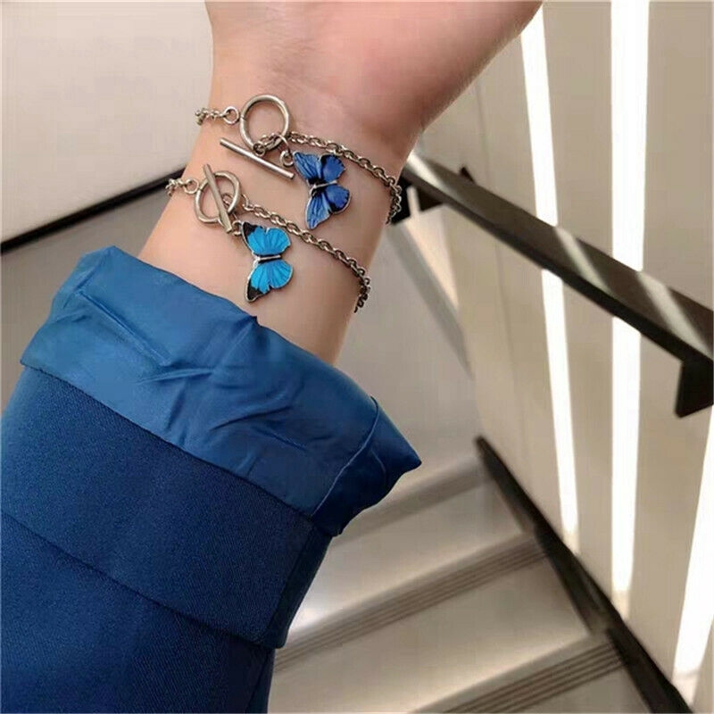 Vòng tay kim loại phối mặt hình bướm xinh xắn thời trang cho nữ