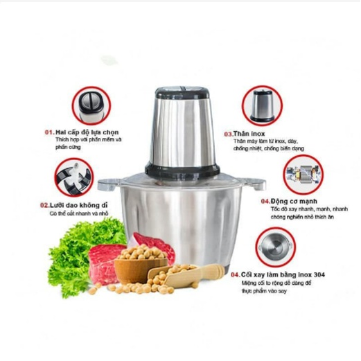 MÁY XAY THỊT FOOD PROCESSOR HDA CỐI INOX 304 DUNG TÍCH 2 LÍT