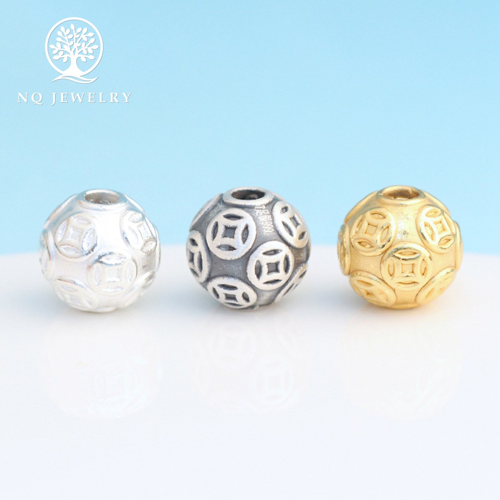 Charm bạc đồng tiền tròn xỏ ngang mạ vàng - NQ Jewelry
