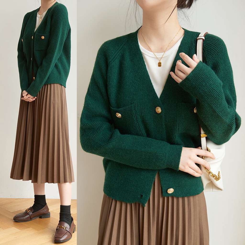 [ORDER] Áo Len cardigan Trơn Cúc Vàng -  Áo Khoác Len Phong Cách Hàn Quốc Công Sở AO075 ICC Official Store có Big Size