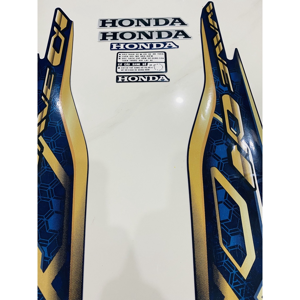 Nguyên bộ tem rời 3 lớp zin thái dán xe máy Honda Wave alpha Wave a 2020 2021 màu xanh dương đậm siêu sắc nét