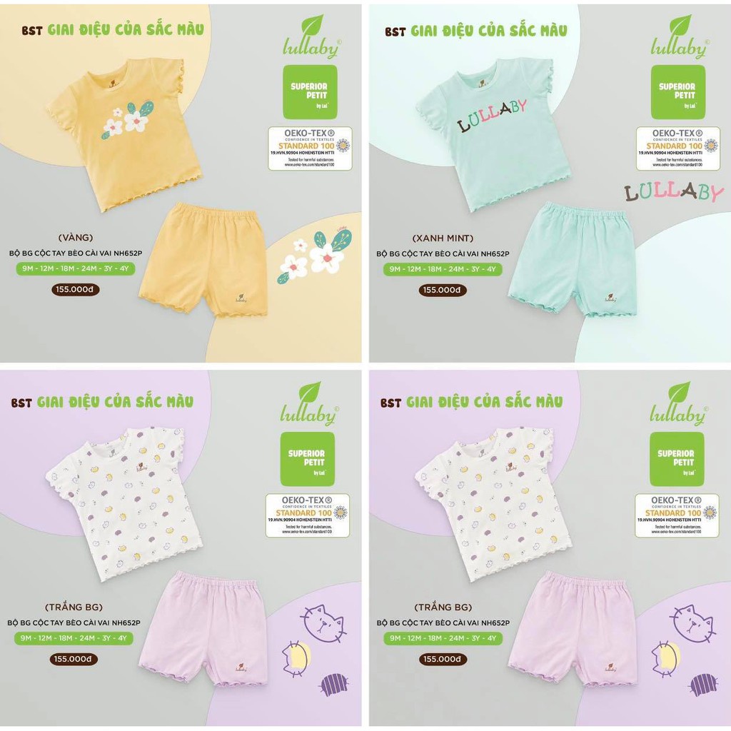 Bộ quần áo bé gái cộc tay bèo Petit Lullaby [NH652P]