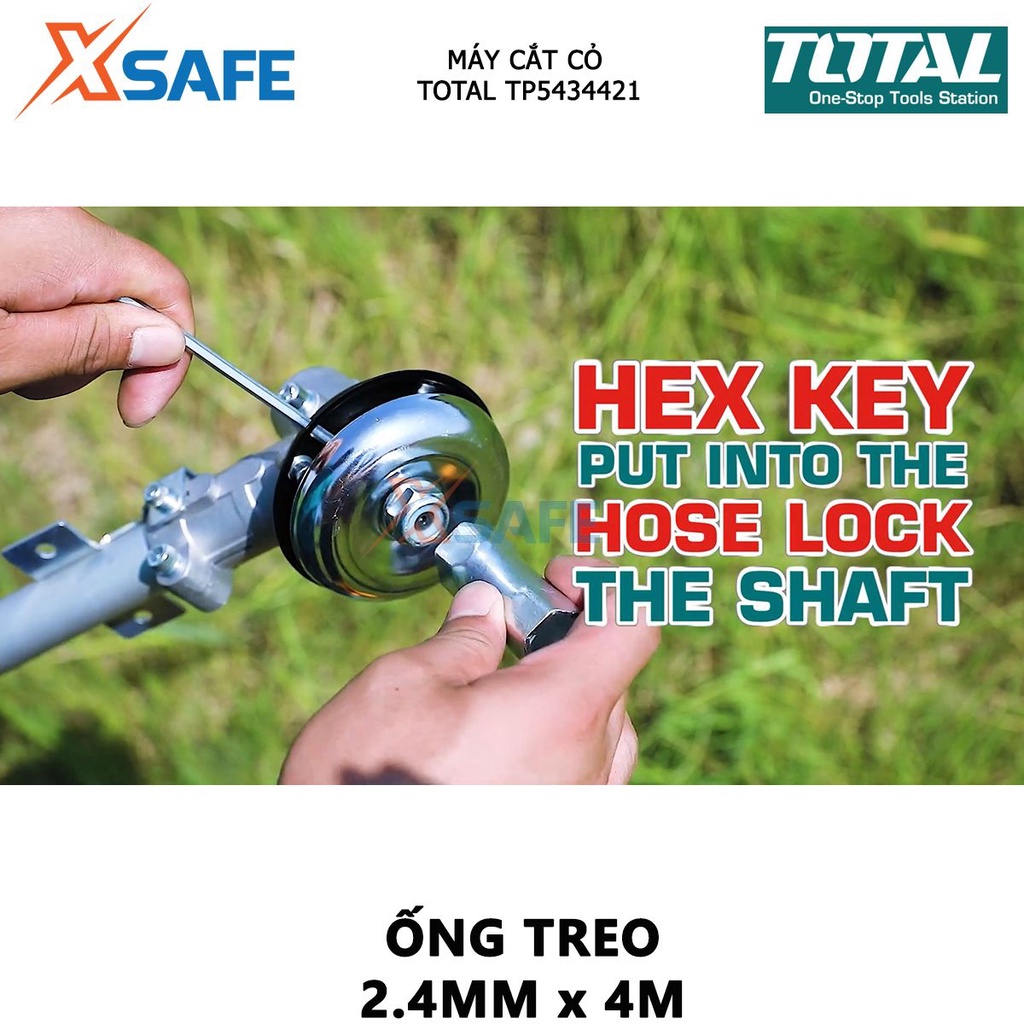 Máy cắt cỏ dùng xăng pha nhớt TOTAL TP5434421, dung tích xi lanh 42,7cc, công suất tiêu thụ 1.25KW(2HP), 9000v/p [XSAFE]