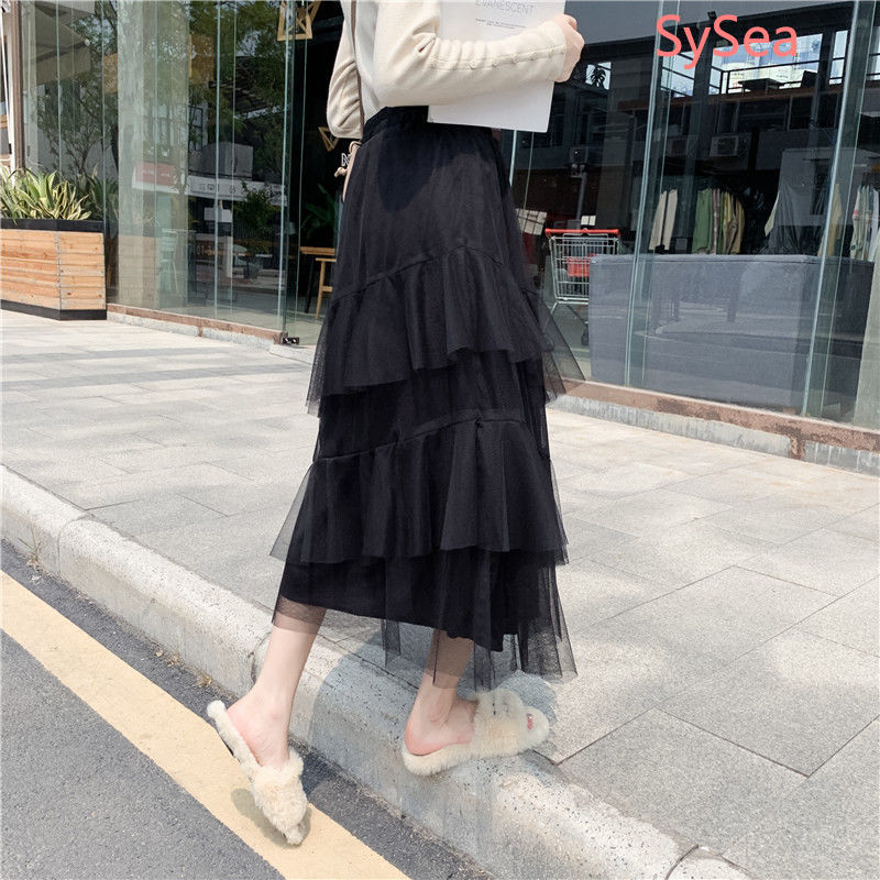 Chân Váy Lưới Dáng Dài Phối Bèo Thời Trang Mùa Hè Cho Nữ