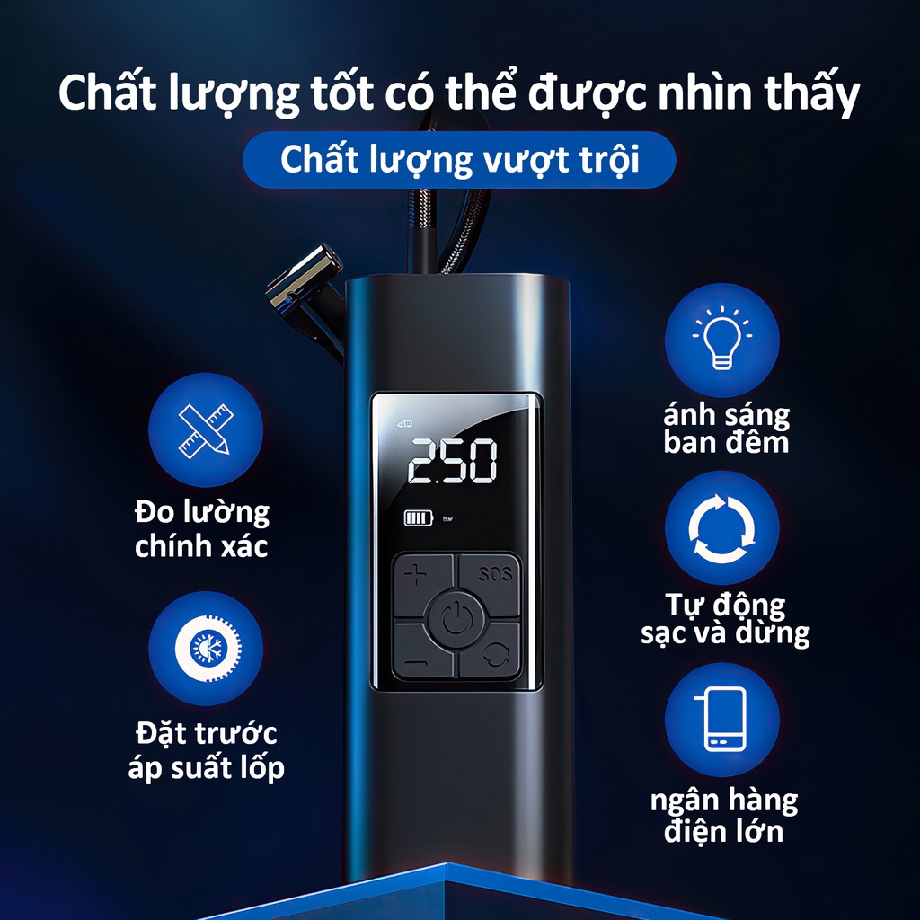 máy bơm lốp ô tô mini 12v Máy Bơm Lốp Xe Hơi / Xe Máy / Xe Đạp Điện màn hình led hiển thị đồng hồ đo áp suất