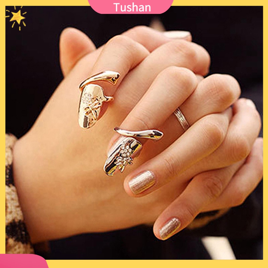 Nhẫn móng tay hình hoa đính đá nhân tạo xinh xắn