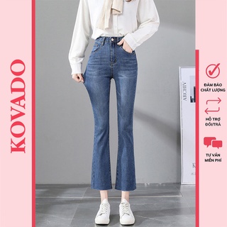 Quần jean nữ ống loe lửng lưng cao co giãn phong cách Hàn Quốc, quần bò nữ ống loe cạp cao chất xịn cao cấp KOVADO