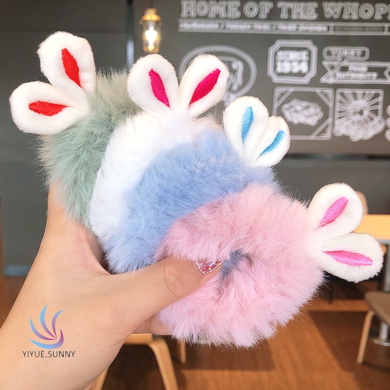 Candy Color New Korean Hair Tie Plush Cute Rabbit Ears Headband Handmade Simple Hair Tie Headdress YUE