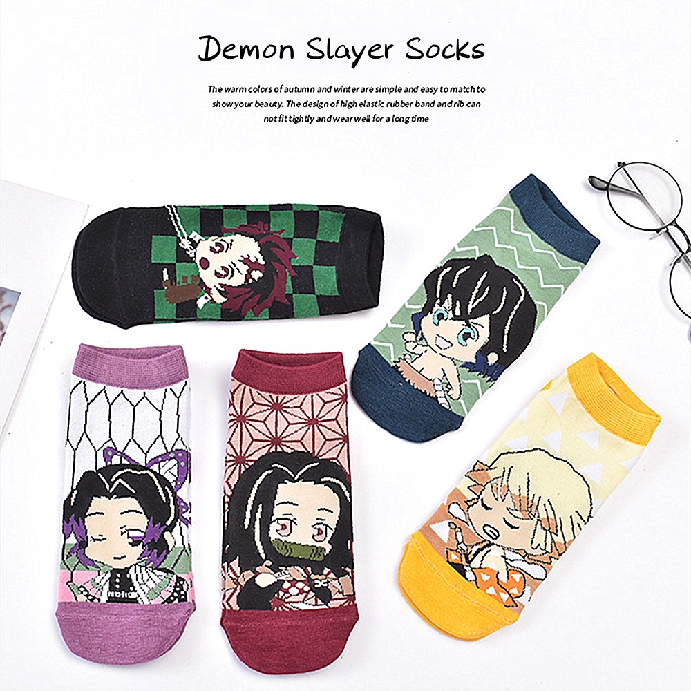 Vớ cotton cổ thấp in họa tiết hoạt hình Demon Slayer 5 màu SOFTNESS
