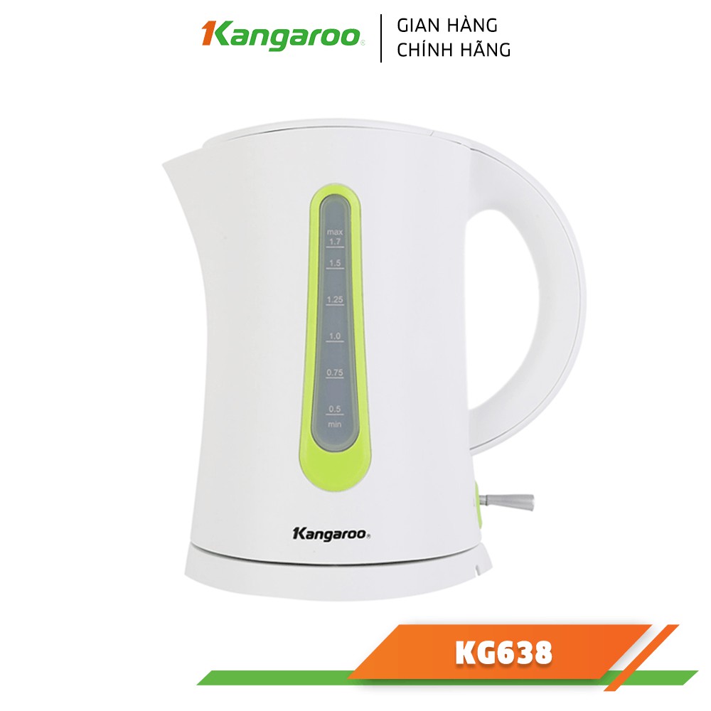 Bình đun nước siêu tốc Kangaroo KG638 1.7L, Trắng pha cam/xanh lá cây