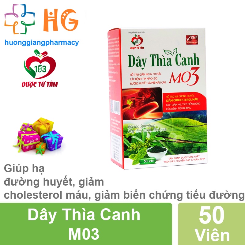 Dây Thìa Canh MO3 Giúp hạ đường huyết giảm cholesterol máu giúp giảm nguy cơ biến chứng của tiểu đường Hộp 50 viên