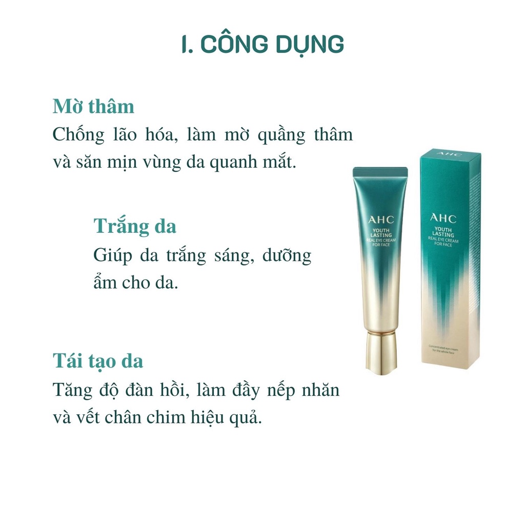 ( Hàng chính hãng) Kem Dưỡng Mắt AHC Youth Lasting Real Eye Cream For Face 12ml