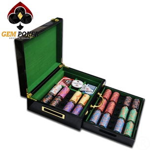 VALI GỖ 500 CHIP POKER SỨ CERAMIC 10G CAO CẤP - GEM TIGER®