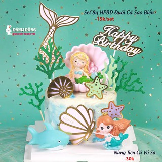 Tượng Nàng Tiên Cá và bộ Topper Đuôi Cá sao biển trang trí bánh