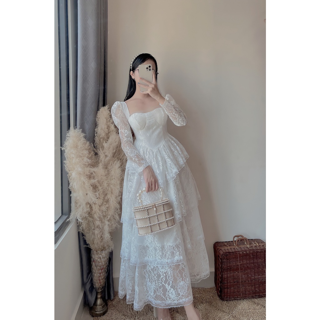 Váy cưới cô dâu , váy đẹp phối ren nhiều tâng N04