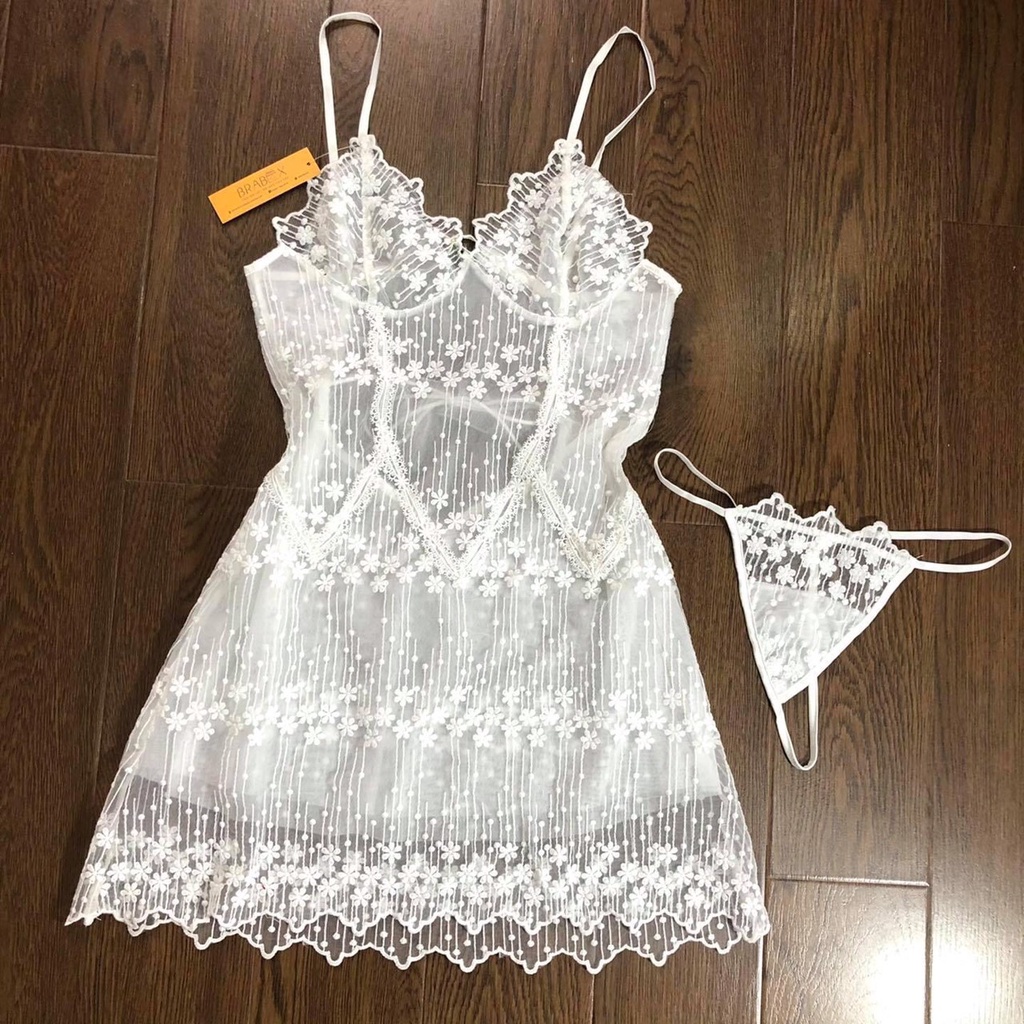 Váy ngủ ren thêu hoa tuyết sexy cao cấp Đầm mặc nhà gợi cảm quyến rũ
